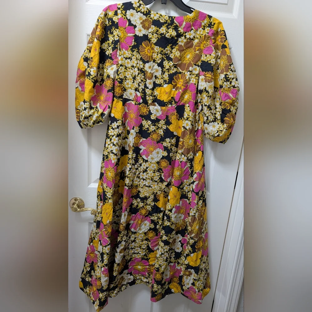 Free People Lydia Cotton midi dress Pink Black floral print Size small S - Picture 4 of 6